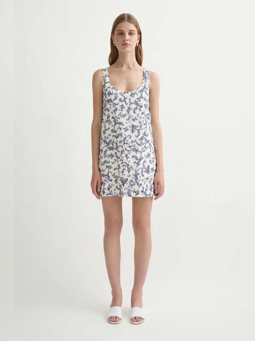NWT Posse Rue Shift Mini Dress Blue Baroque Linen Silk Womens Size S - Picture 4 of 12